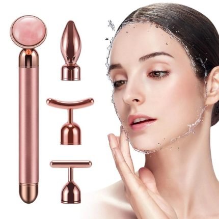 Private Label Facial 24K Gold Massage Energy Beauty Bar Rose Quartz Vibrating Skincare Face Jade Roller Massager